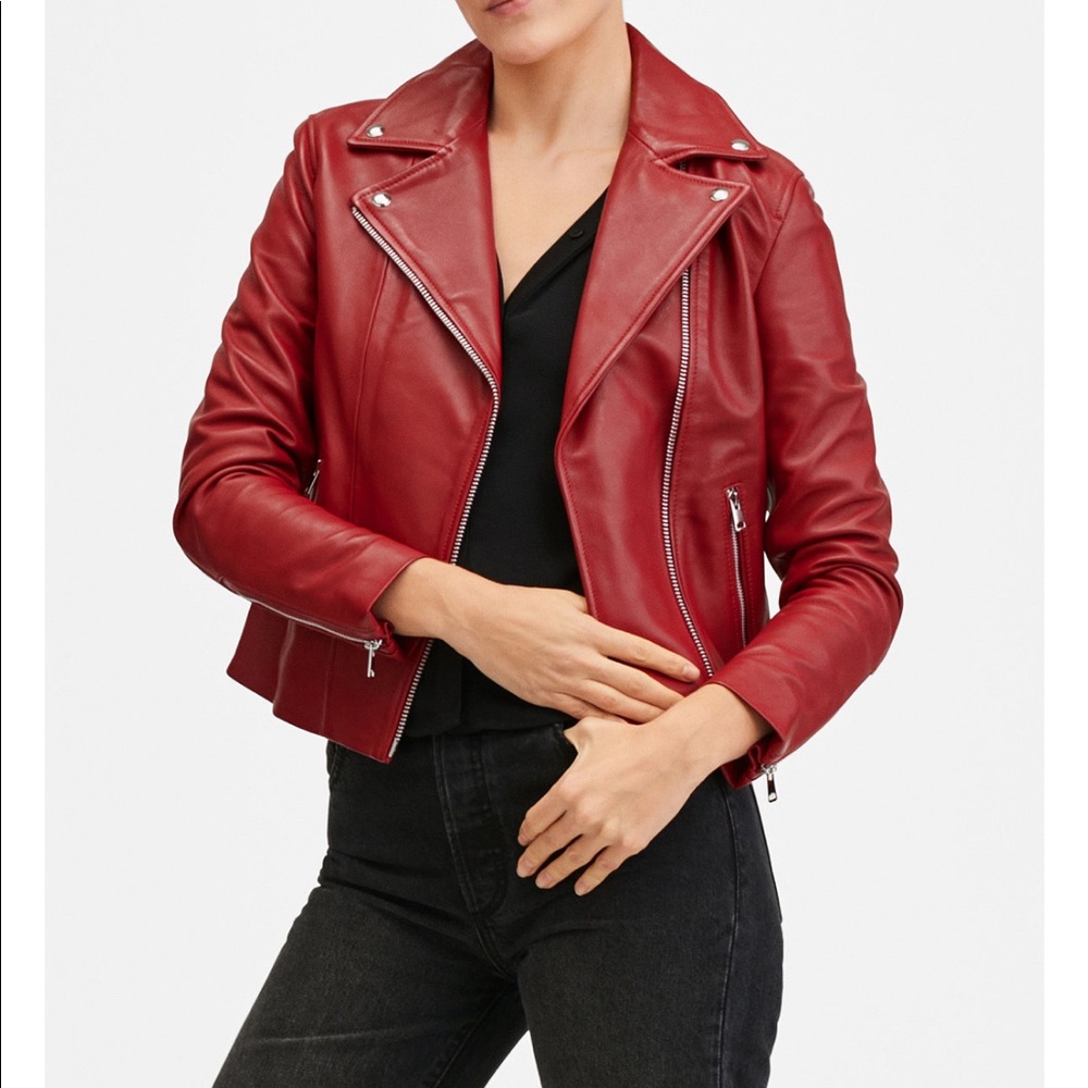 Mango Red Leather Jacket - Picture 4 of 6